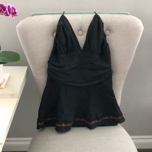 100% Silk Black Halter Top